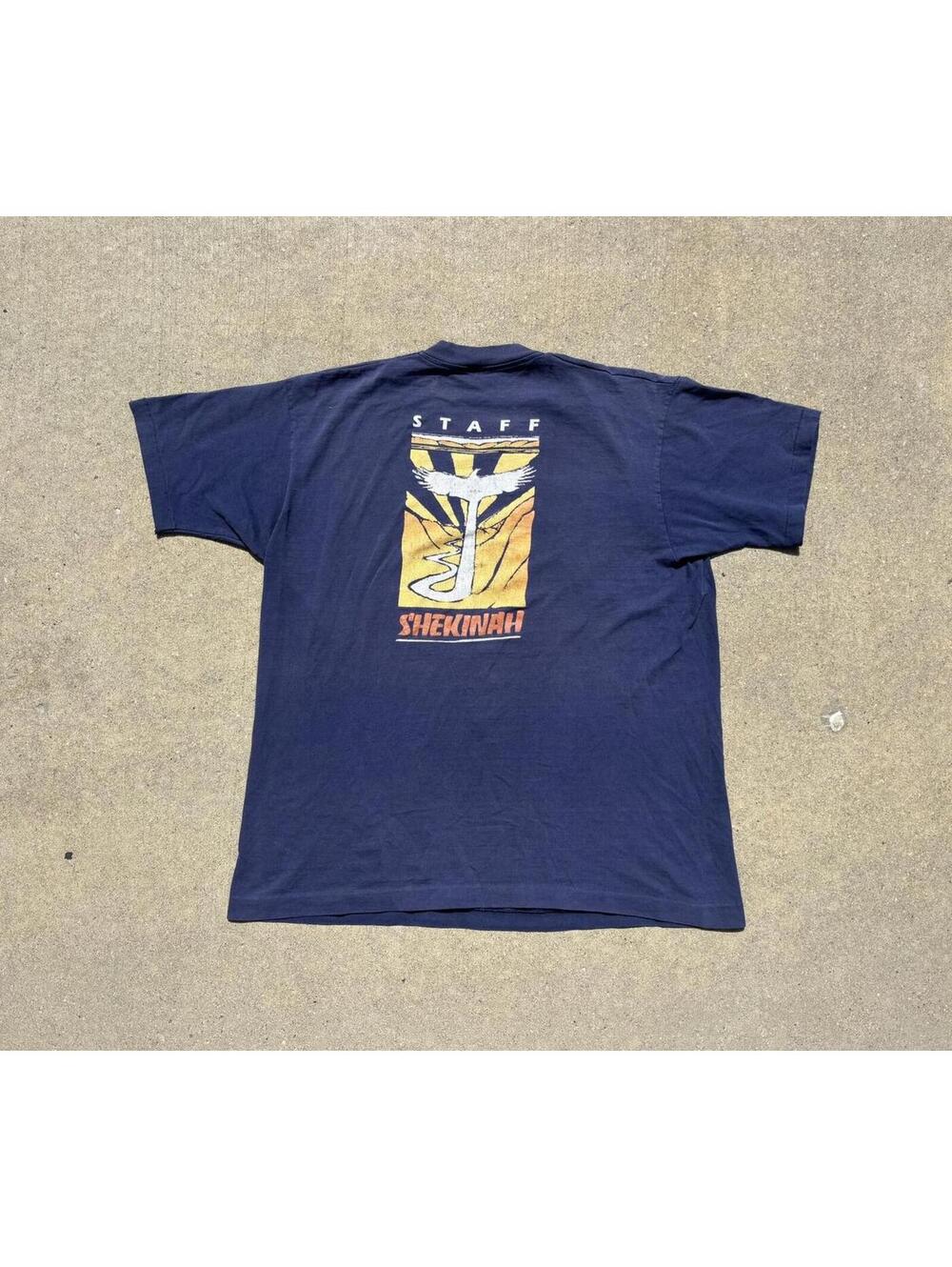 Faded Jesus Cross Vintage distressed Graphic T-Shirt Navy XL